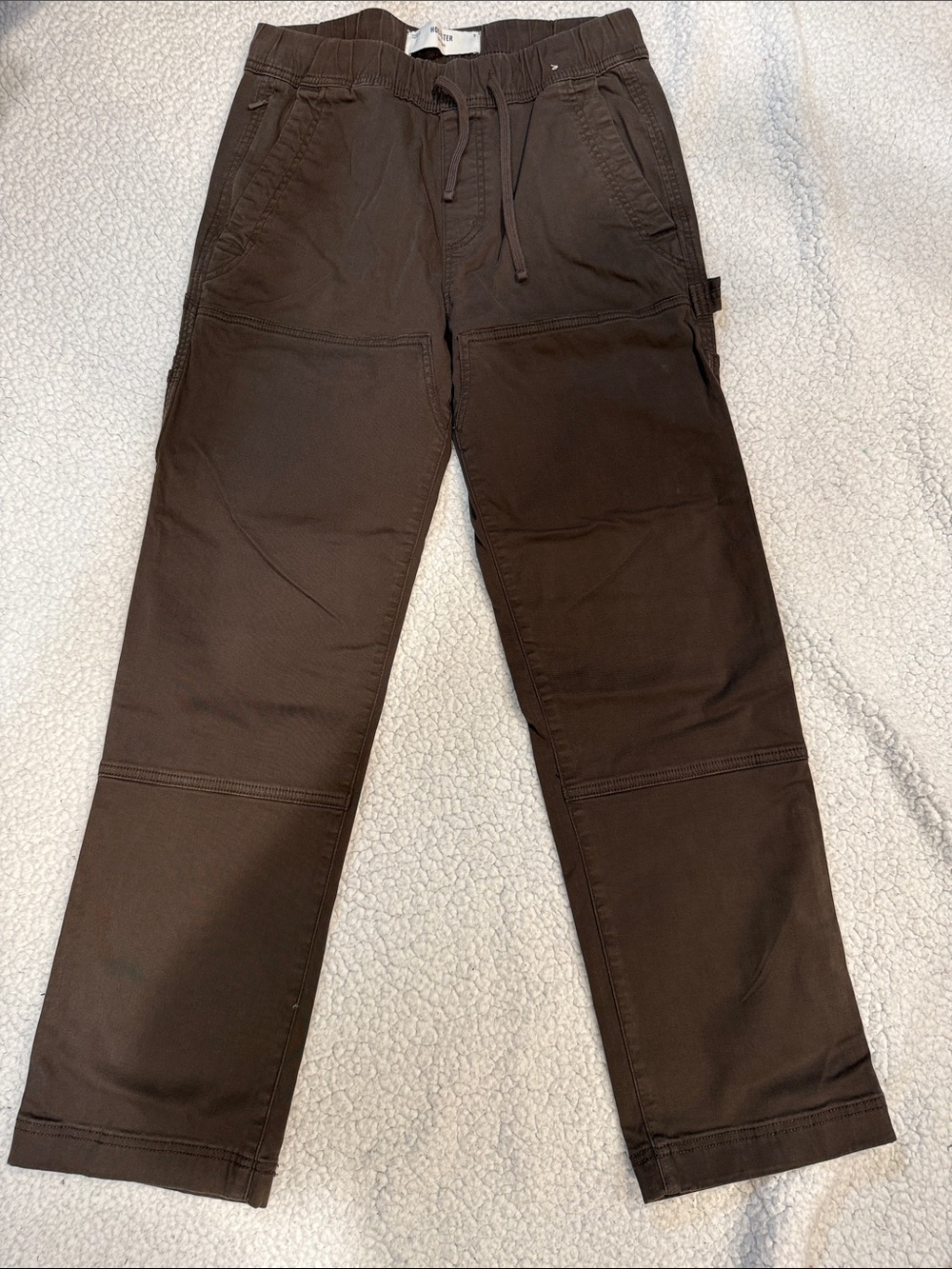 Hollister Men's Dark Brown Cargo Pants with Drawstring